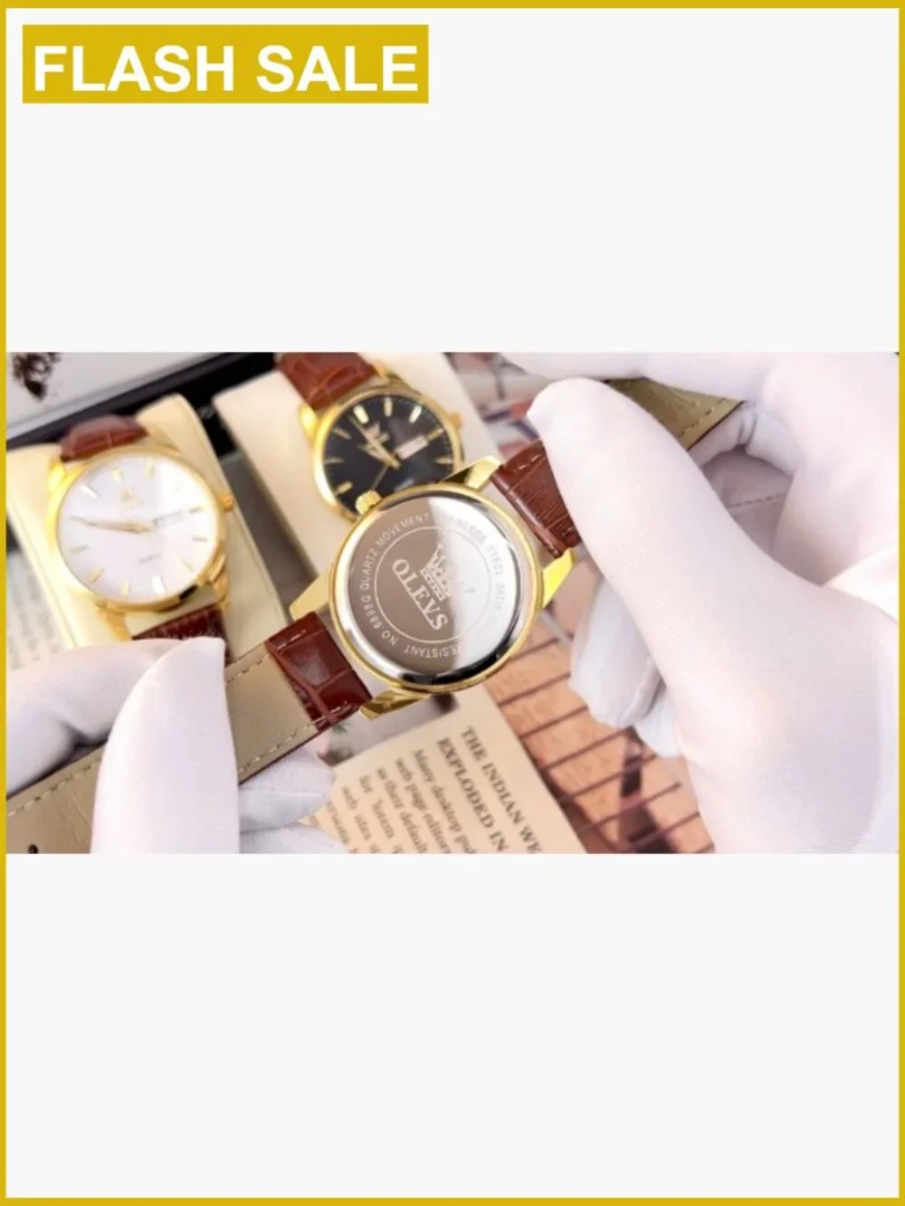 Mens Dress Watch Brown Leather Band Quartz Waterproof Gold Case 38MM Day Date